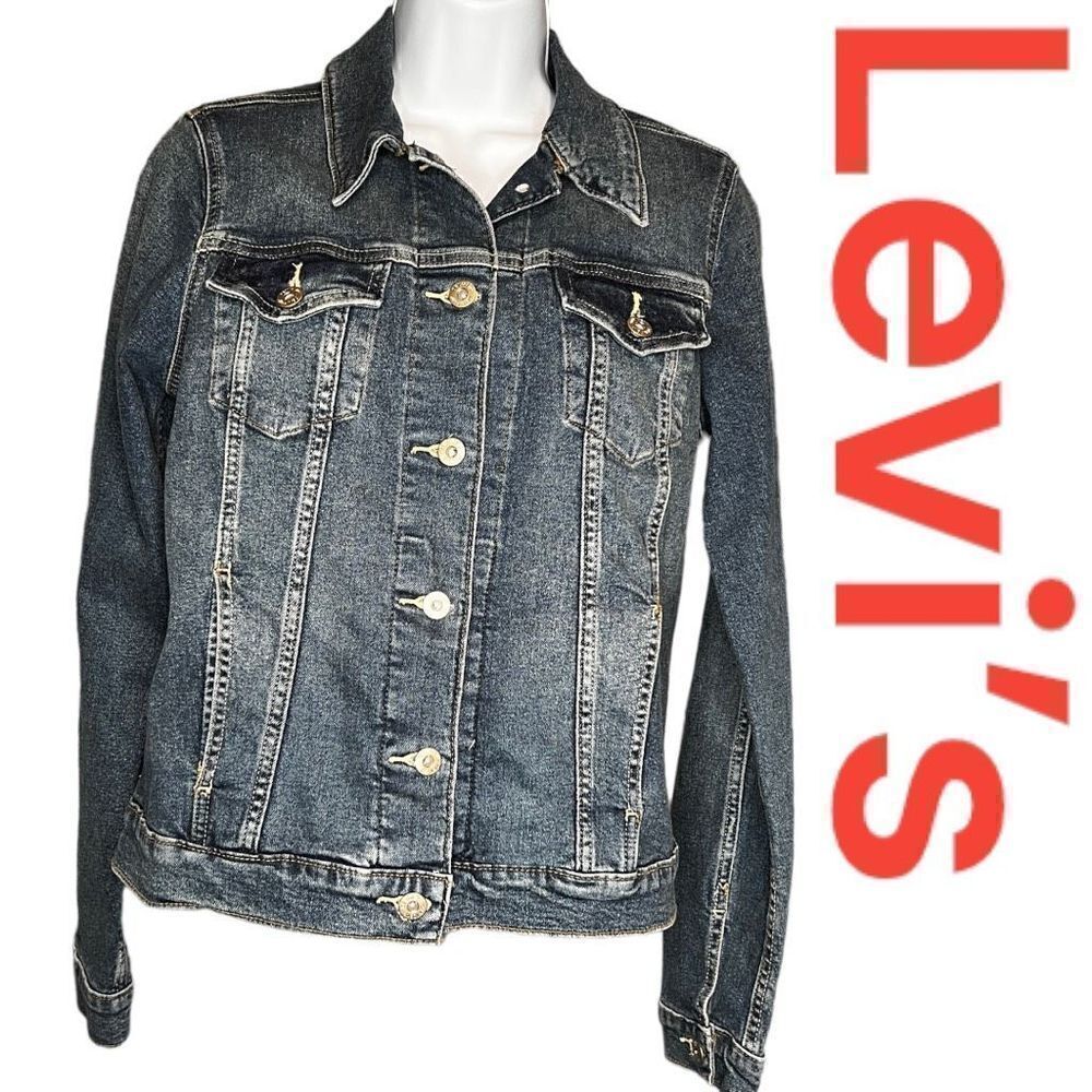 Denizen from Levi's Women's Button Up Denim Jean Trucker Jacket Blue Size Medium